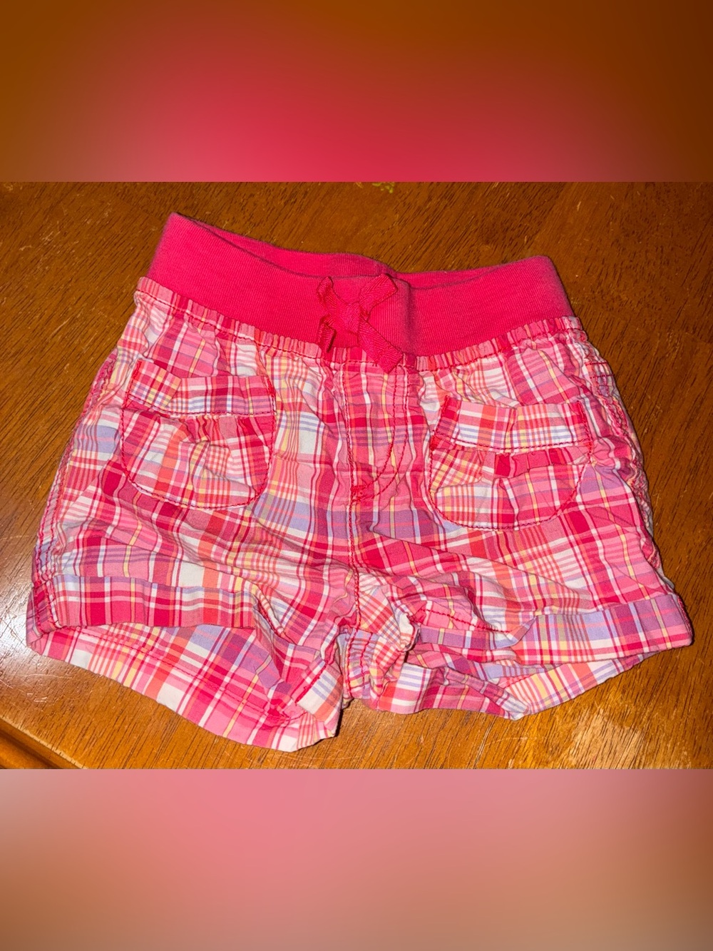 Pink Plaid Girl’s Casual Drawstring Shorts
